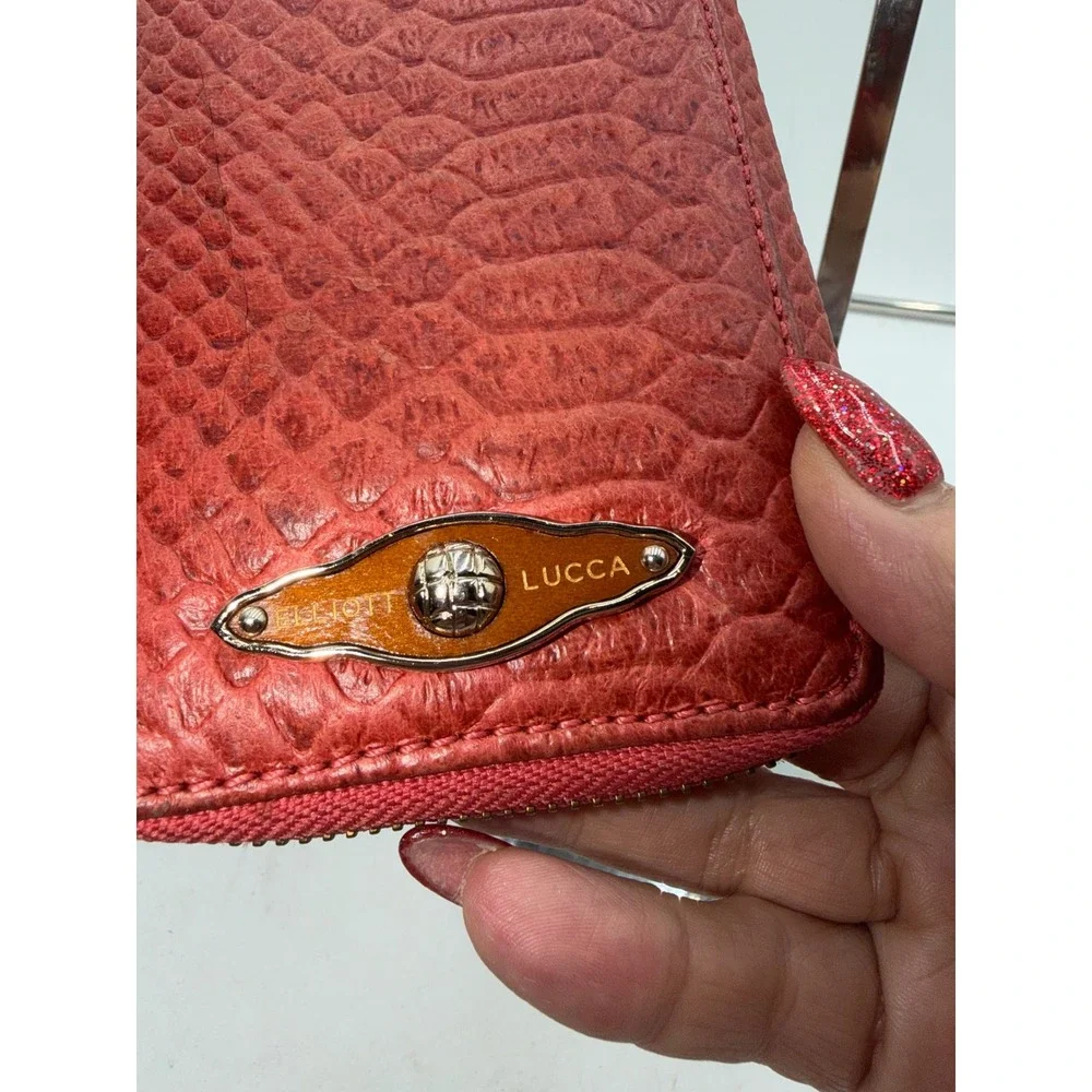 Elliott Lucca Red Python Embossed Leather Zip Around Wristlet Wallet